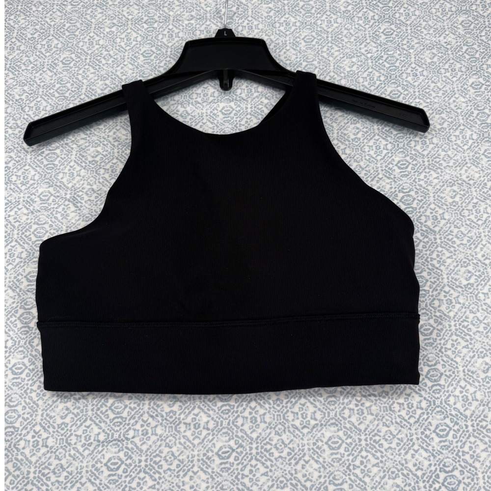 Lululemon Ebb to Train Bra Black Ribbed High Neck Strappy Back Size 10 W2CK8S